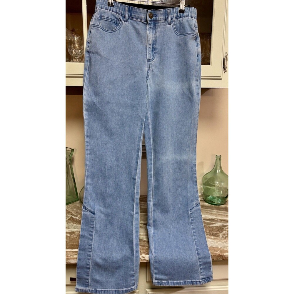 Women's ASHRO Size 14 Jeans, Flair With Slit Legs, Elastic Waist, Zip & Button